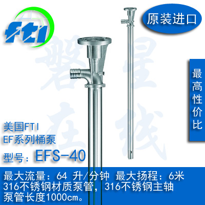 美国FTI插桶泵EFS-40小流量无泄漏不锈钢泵管